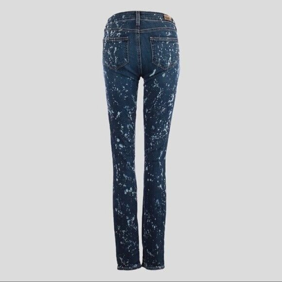 Paige Edgemont Acid Paint Splatter Moto Zip Distressed Skinny Jeans 25 Low Rise - Picture 3 of 11